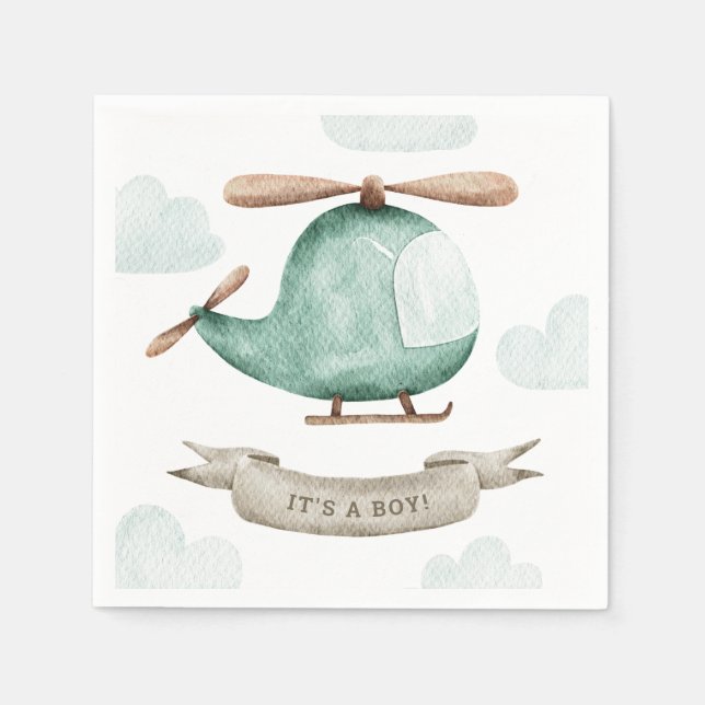 It’s a Boy Baby Shower | Helicopter Vehicle Pilot Napkin (Front)