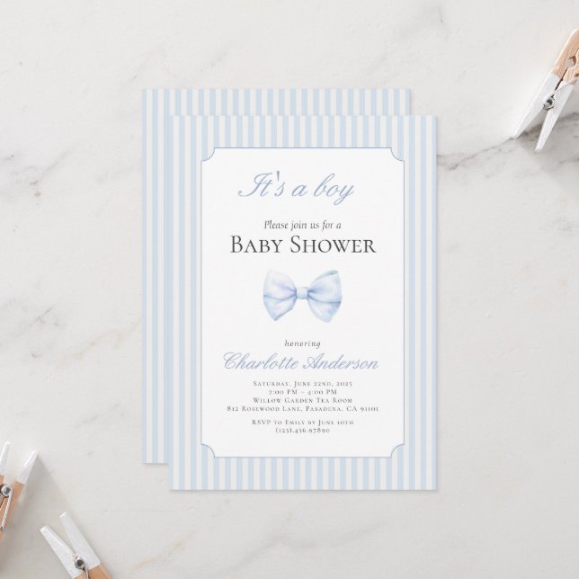 It’s a Boy Baby Shower Invitation (Front/Back In Situ)