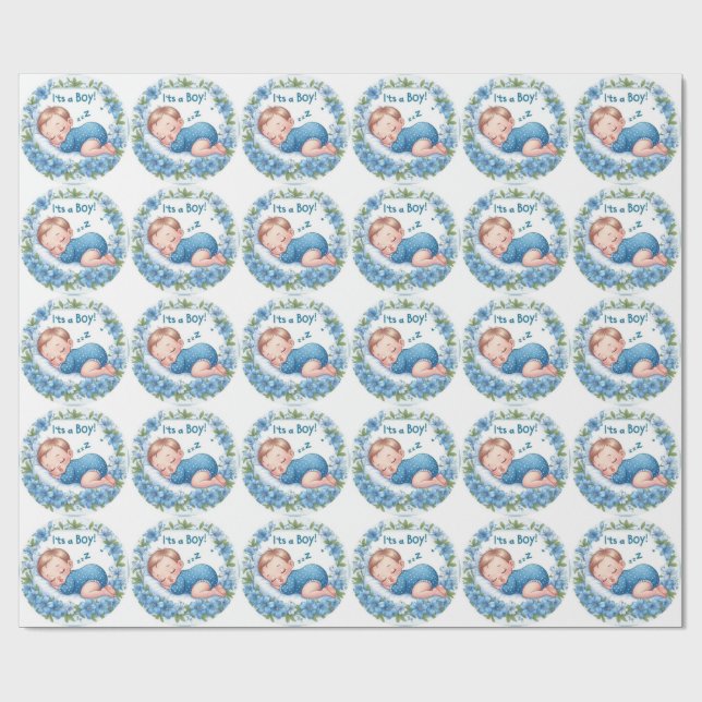 It’s a Boy Baby Shower Sticker Wrapping Paper (Flat)