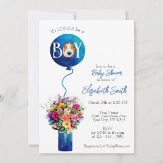 It’s a boy blue balloon guinea pig baby shower invitation