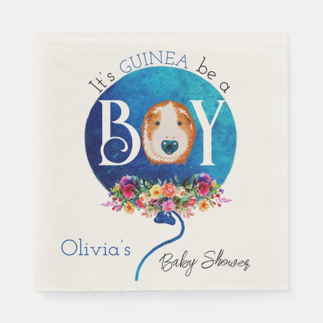 It’s a boy blue balloon guinea pig baby shower napkin (Front)