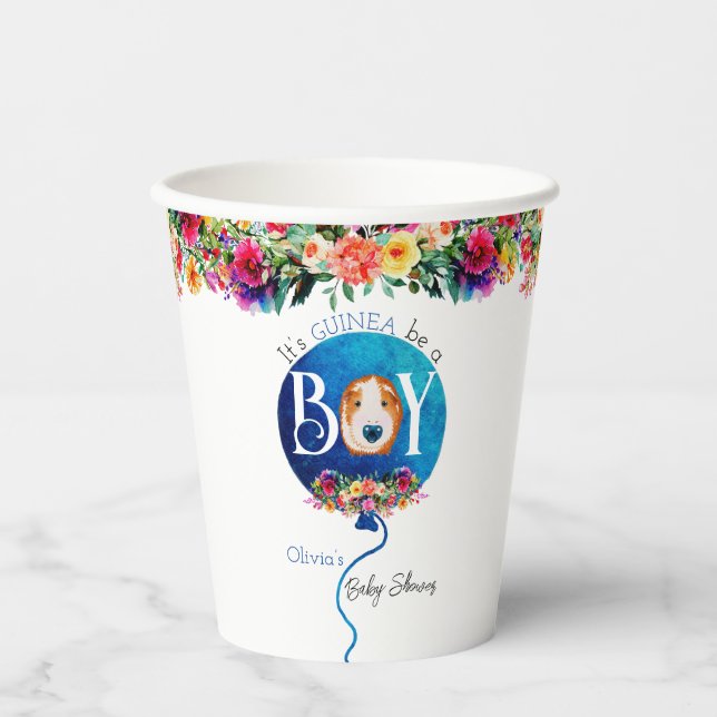 It’s a boy blue balloon guinea pig baby shower paper cups (Front)