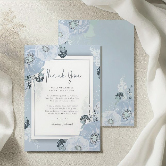It’s A Boy Blue Floral Peony Baby Shower  Thank You Card (Creator Uploaded)