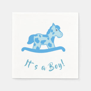 It`s a Boy Blue Rocking Horse Baby Shower Napkin