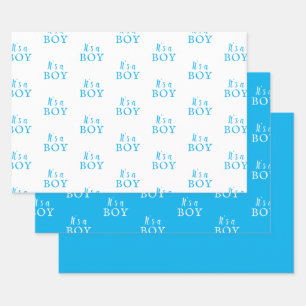 It`s a Boy Blue Typography Baby Boy Baby Shower Wrapping Paper Sheet