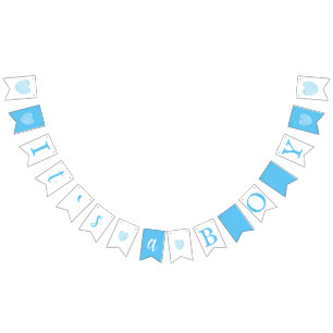 It`s a Boy Blue Typography Hearts Baby Shower Bunting