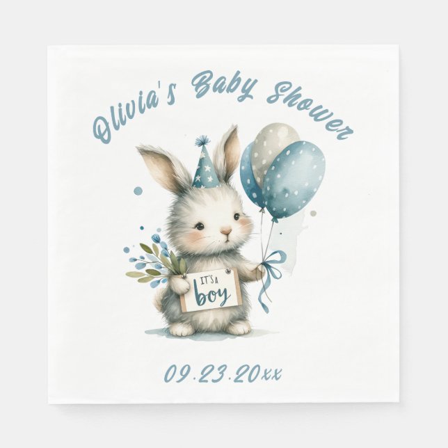 It’s a Boy Bunny Blue Animal Theme Baby Shower Napkin (Front)