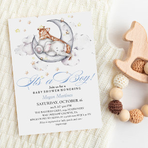 It´s a Boy Cute Elephant  & Giraffe Baby Shower  Invitation