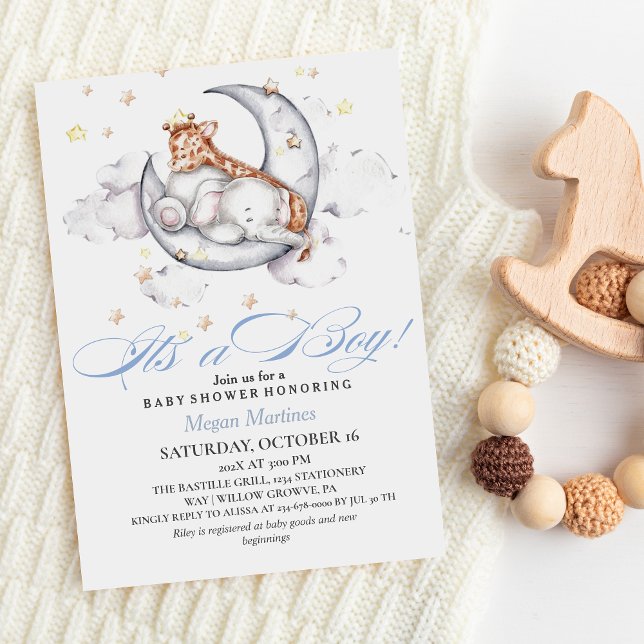  It´s a Boy Cute Elephant  & Giraffe Baby Shower  Invitation (Creator Uploaded)