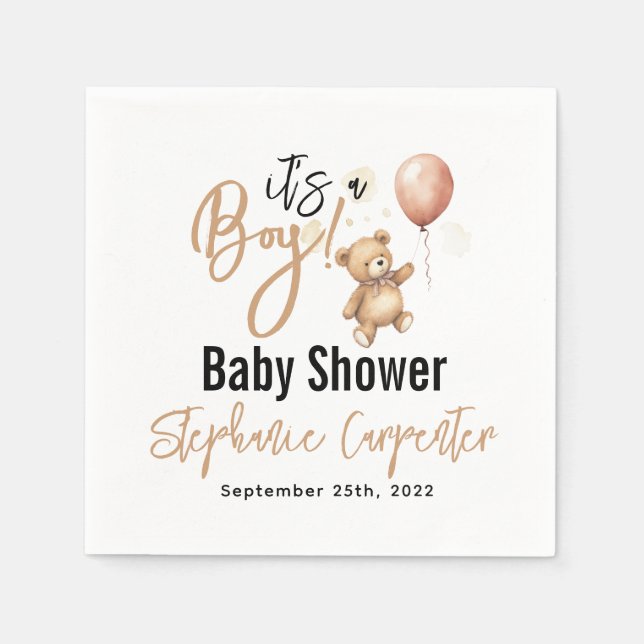 It’s a Boy! Cute Teddy Bear Baby Shower Napkin (Front)