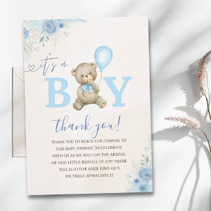 It’s a Boy, Cute Watercolor Bear Baby Shower boy Thank You Card