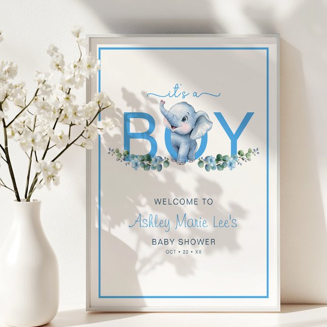 It’s a Boy Elephant Baby Shower Welcome Poster – B (It's A Boy - Welcome sign)