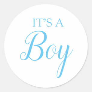 It’s a Boy Gender Reveal Blue Script Classic Round Sticker