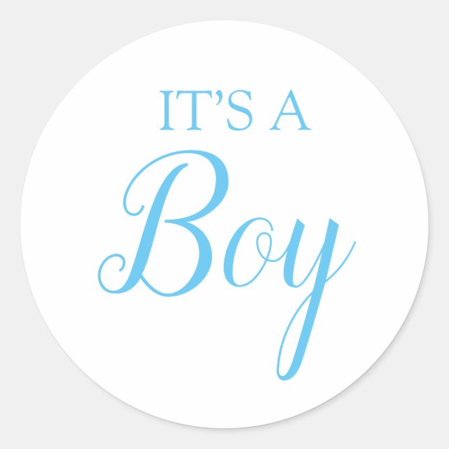 It’s a Boy Gender Reveal Blue Script Classic Round Sticker (Front)
