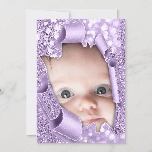 It’s a Boy Girl Photo Violet Glitter Baby Shower Invitation (Front)