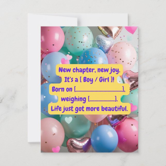 "It’s a [Boy/Girl]!" Reveal Card (Front)