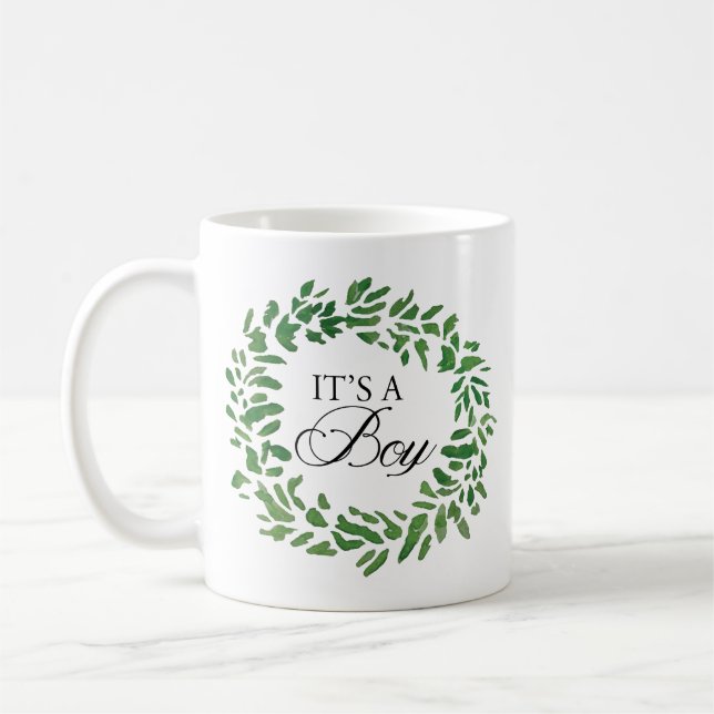 It’s a Boy Green Wreath Gender Reveal Mug (Left)