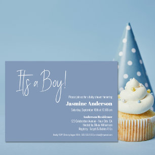 It’s a Boy Modern Grey Minimalist Baby Shower Invitation