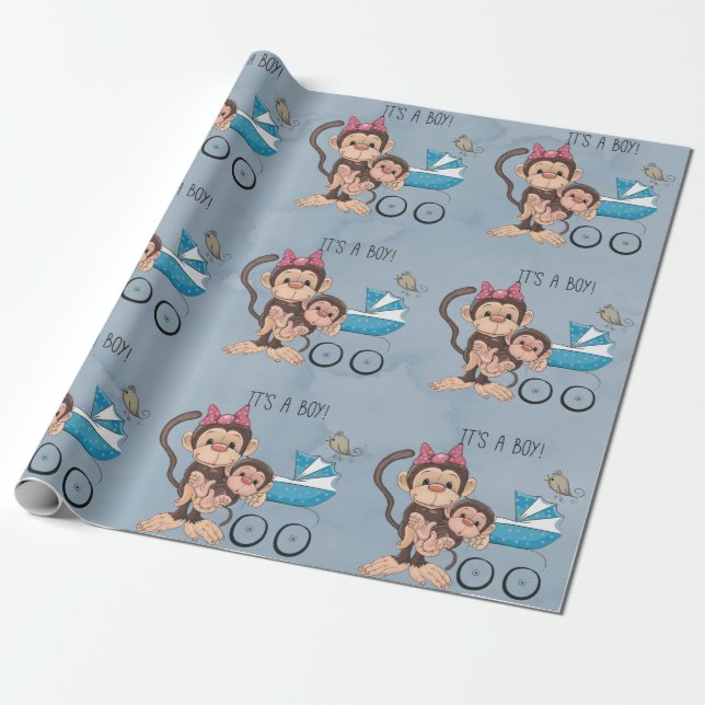 It’s a Boy Monkey Baby Shower  Wrapping Paper (Unrolled)