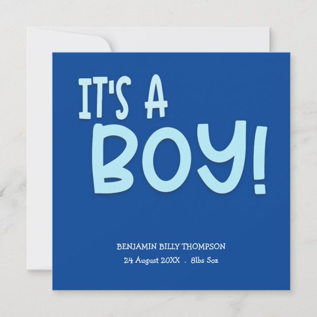 It’s A Boy Newborn Photo Birth Announcement Blue (Front)