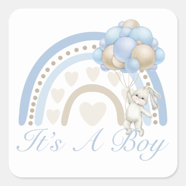 It’s a Boy Rainbow Blue Pastel Baby Shower Square Sticker (Front)