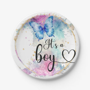 It’s a boy script blue butterfly paper plate