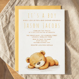 It’s a Boy sleeping cute Teddy Bear Baby Shower Invitation
