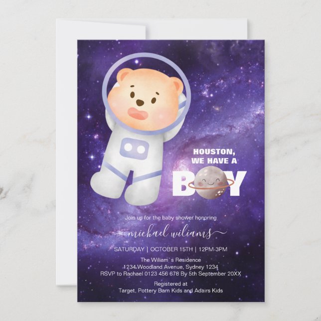 It`s a boy space bear baby shower invitation (Front)