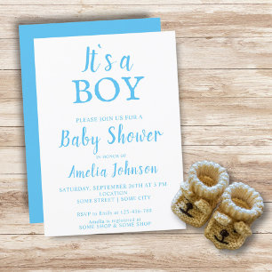 It`s a Boy Typography Blue Baby Boy Baby Shower Invitation