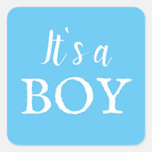 It`s a Boy Typography Blue Baby Boy Baby Shower Square Sticker