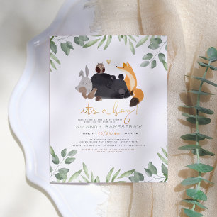 It`s A Boy! Woodland Animals Forest Baby Shower Postcard