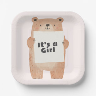 It’s a Girl Bear Baby Shower pink Paper Plate