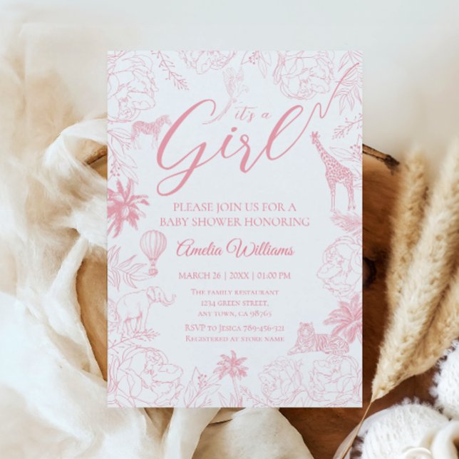 It’s a Girl Blush Safari Jungle Baby Shower Invitation (Creator Uploaded)