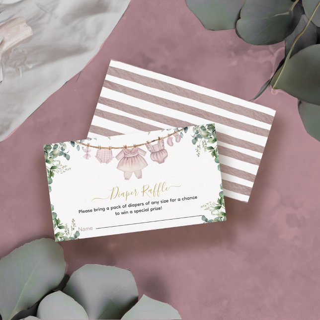 It’s A Girl Boho Baby Shower Diaper Raffle Ticket Enclosure Card (It’s A Girl Pink Boho Clothes Greenery Baby Shower Enclosure Card)