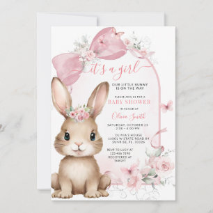 It’s a Girl Bunny Pink Bow Baby Shower Invitation