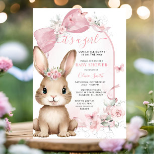 It’s a Girl Bunny Pink Bow Baby Shower Invitation