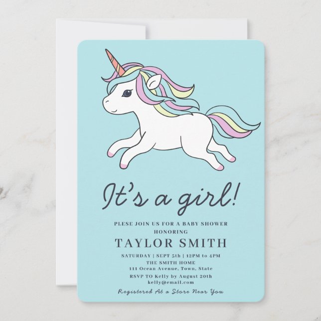 It’s a Girl Cute Unicorn Baby Shower  Invitation (Front)