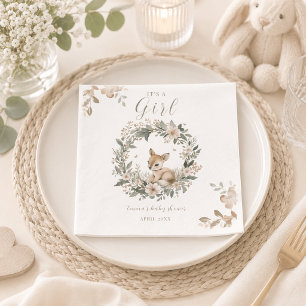 It’s a Girl Floral Deer Baby Shower Table Decor Napkin