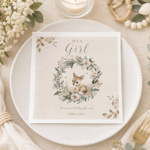 It’s a Girl Floral Deer Baby Shower Table Decor Napkin