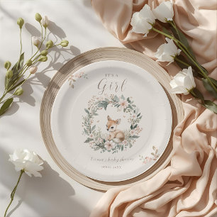 It’s a Girl Floral Deer Baby Shower Table Decor Paper Plate