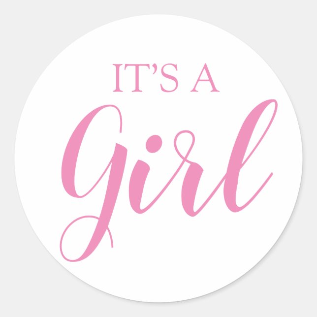 It’s a Girl Gender Reveal Pink Script Classic Round Sticker (Front)