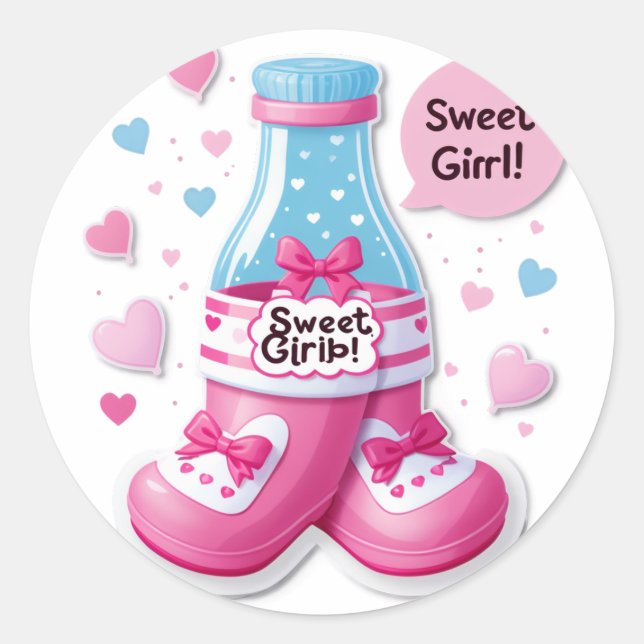 It’s a Girl!" (Gender Specific – Girl) Classic Round Sticker (Front)