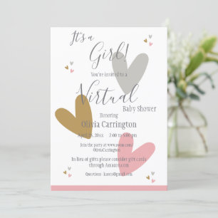 It’s a GIRL Hearts Pink Virtual Baby Shower Invitation