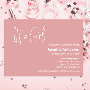 It’s a Girl Modern Pink Minimalist Baby Shower Invitation