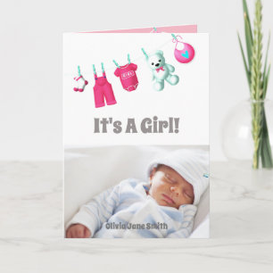 It’s A Girl! New Baby – Pink Custom Photo Card