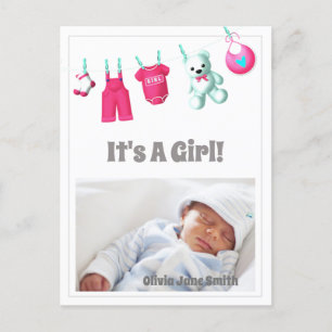 It’s A Girl! New Baby – Pink Custom Photo Postcard