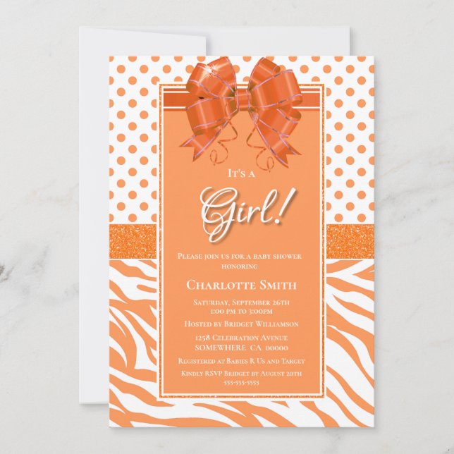 It’s a Girl Orange and White Baby Shower Invitation (Front)