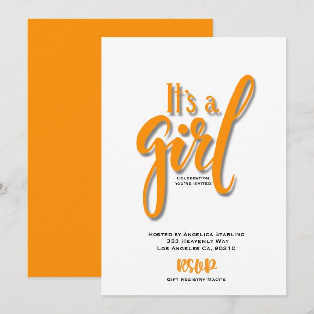 It’s a girl orange Announcement Card (Front/Back)