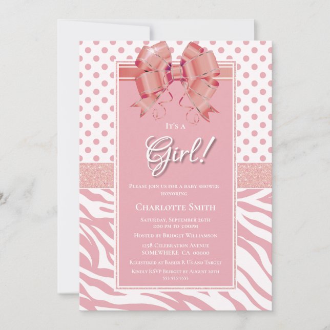 It’s a Girl Pink and White Baby Shower Invitation (Front)