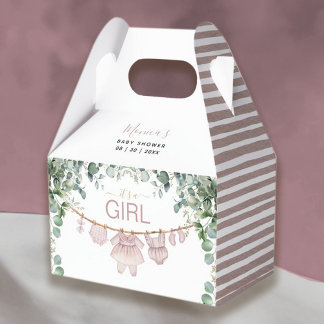 It’s A Girl Pink Boho Cloth Greenery Baby Shower  Favour Box